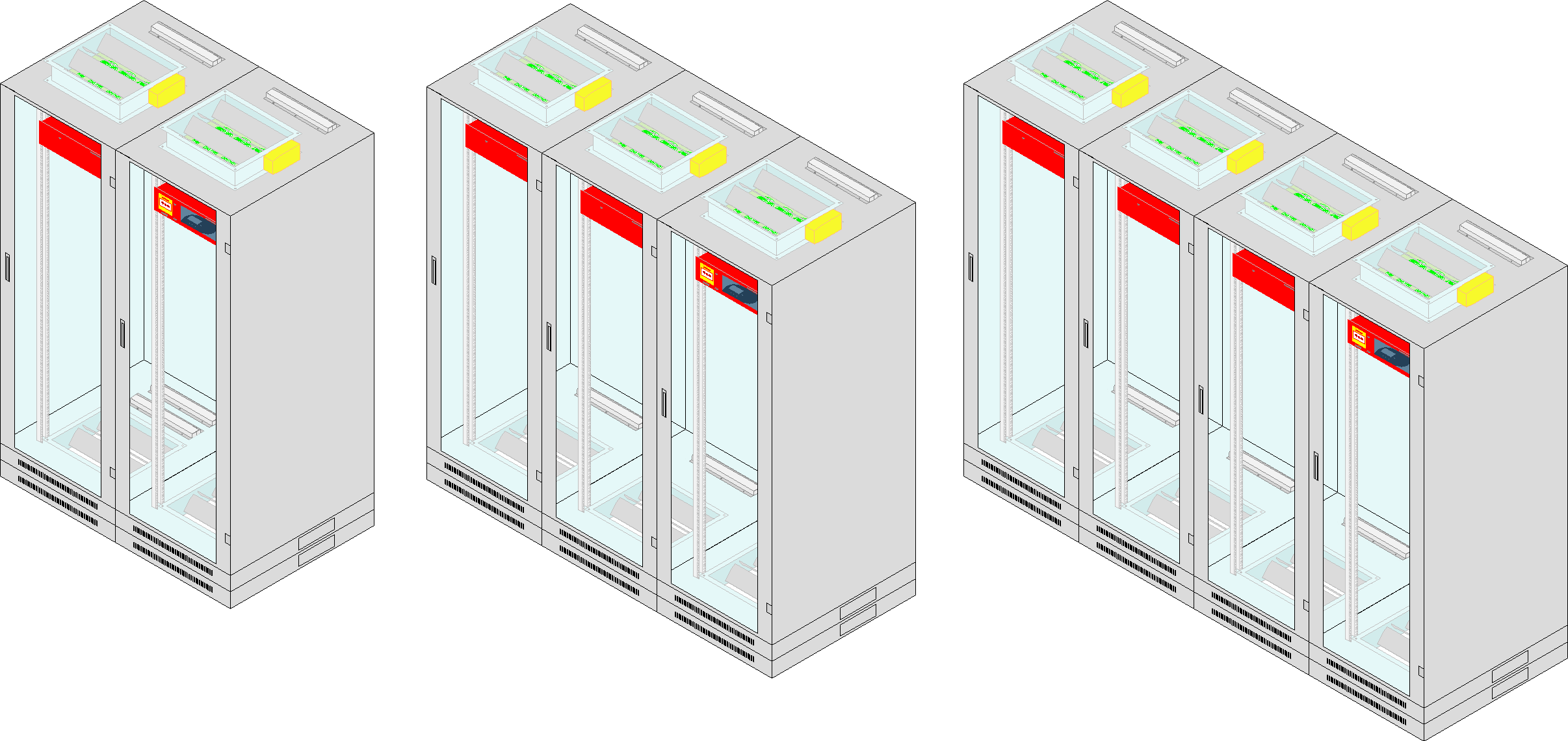 The set of cabinets with fire extinguishing system fitted with air-tightening elements.